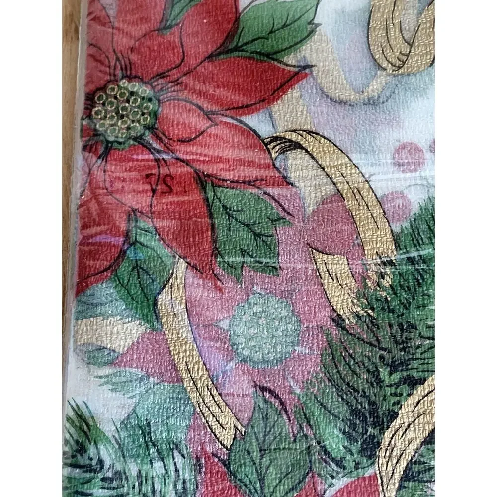 Vintage Vinyl Poinsettia Christmas Tablecloth 52